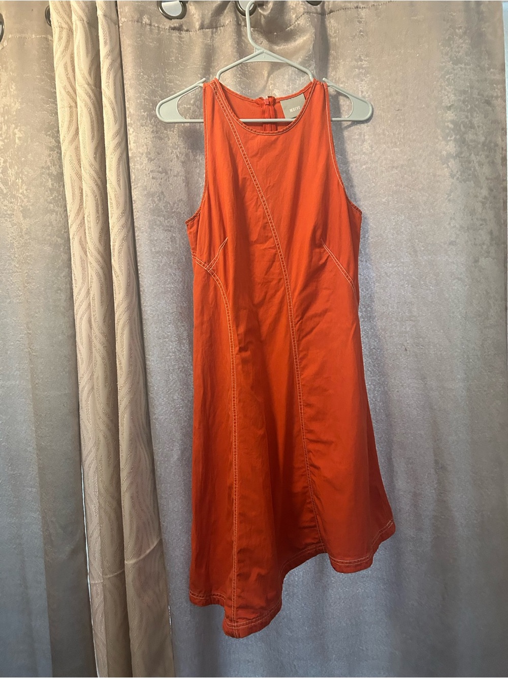 Anthropologie Asymmetrical Dress Maeve Size 10 Red Orange Lightweight Cotton - Picture 2 of 6